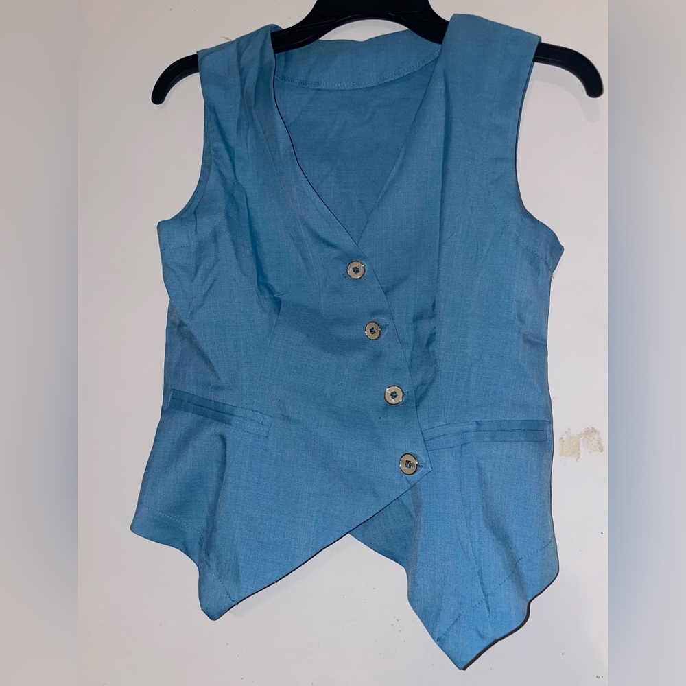 Blue Sleeveless Button-Up Women's Top
